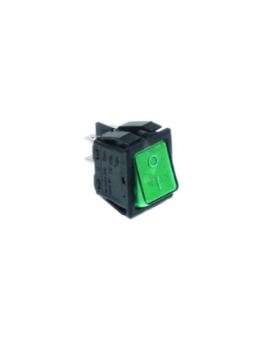 Pulsador basculante 30x22mm verde 2NO 250V 16A iluminado 0-I