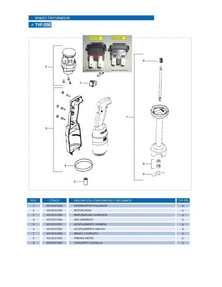 Pulsador Brazo triturador Edenox TVF-250 12089565 K016C31007 L4.2M.8